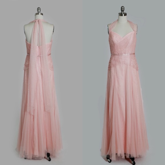Vera Wang WHITE pink tulle mesh bridesmaid dress - Picture 1 of 14